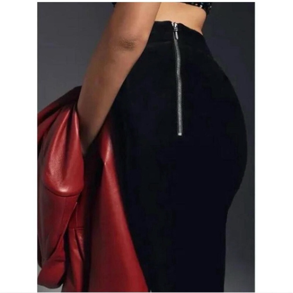 Anthropologie Black Velvet Flare High Waist Trousers Like New Size 10 Tall - Picture 2 of 11
